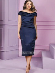 Short Sleeve Tea-Length Cowl Neck Sheath Dress with Ruffles for the Mother of the Bride