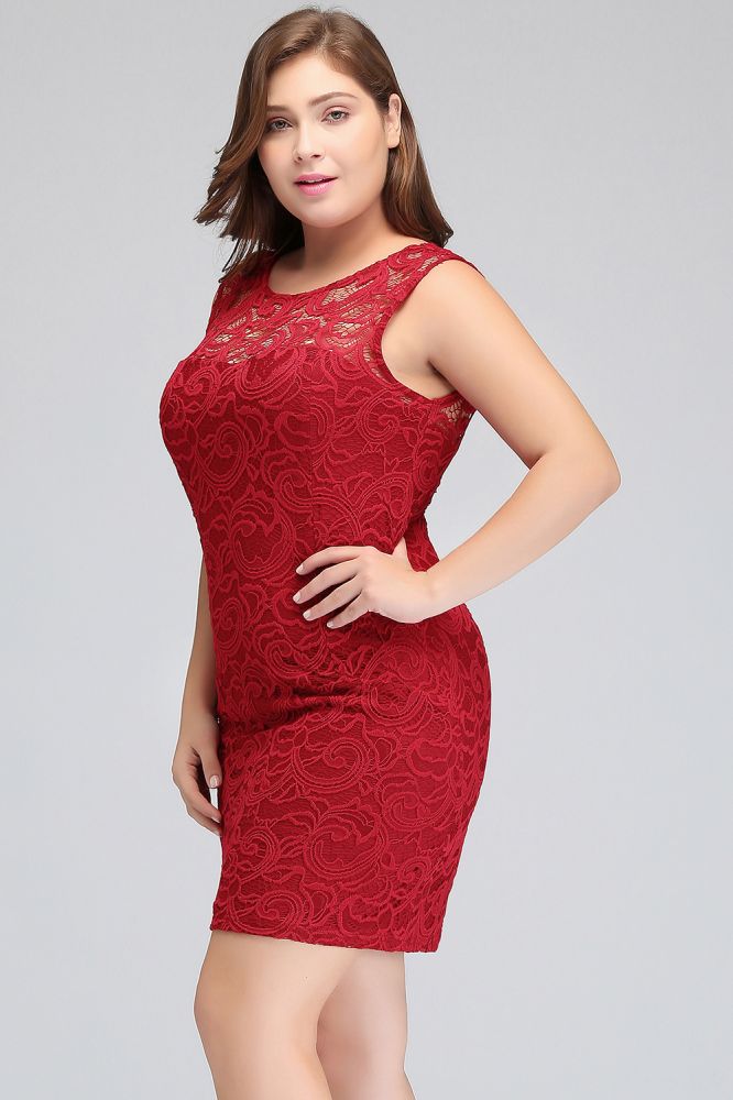 Looking for plussizedress in Lace, A-line style, and Gorgeous Lace work  MISSHOW has all covered on this elegant Short Sleeveless Mermaid Scoop Plus size Lace Cocktail Dresses.