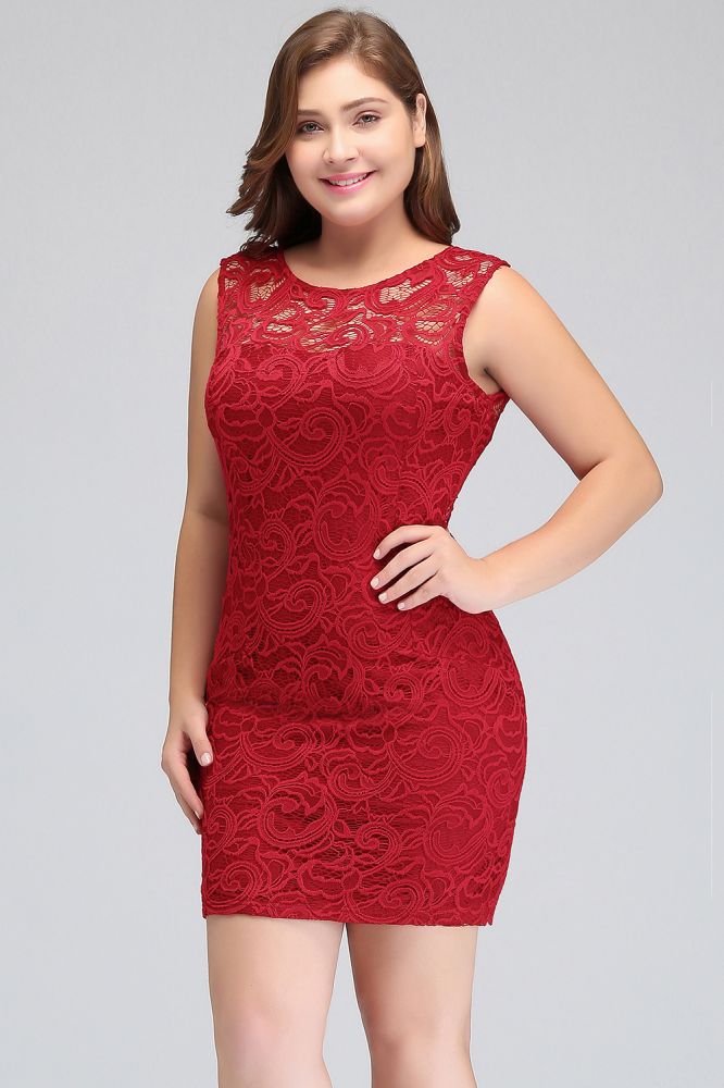 Looking for plussizedress in Lace, A-line style, and Gorgeous Lace work  MISSHOW has all covered on this elegant Short Sleeveless Mermaid Scoop Plus size Lace Cocktail Dresses.