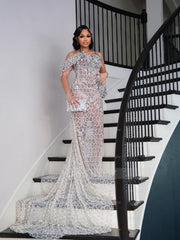Silver sweetheart rhinestone mermaid prom dress