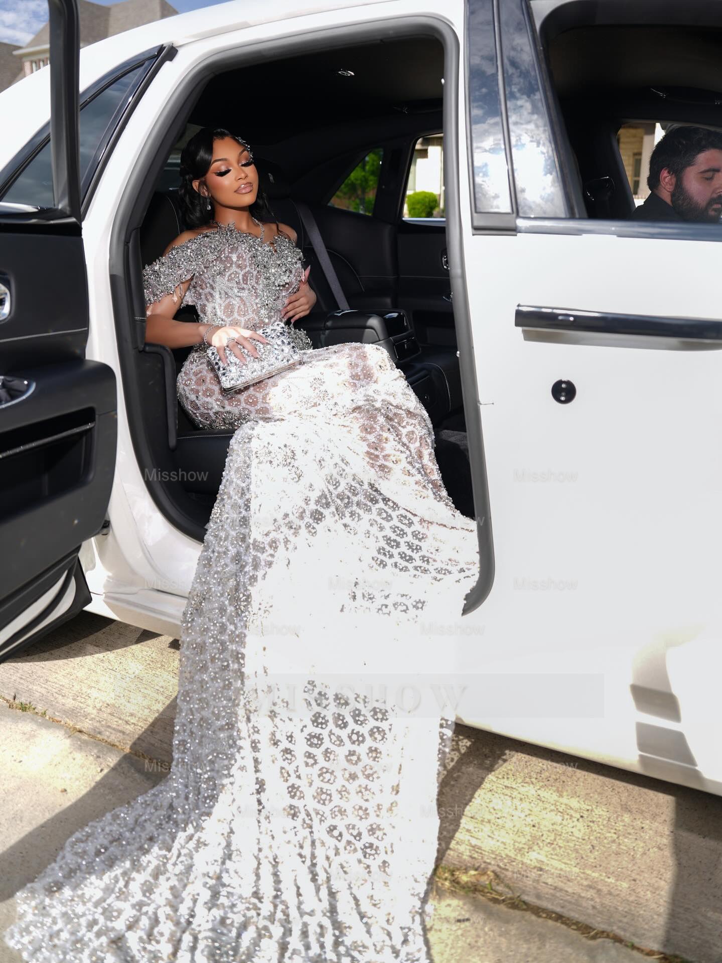 Silver sweetheart rhinestone mermaid prom dress