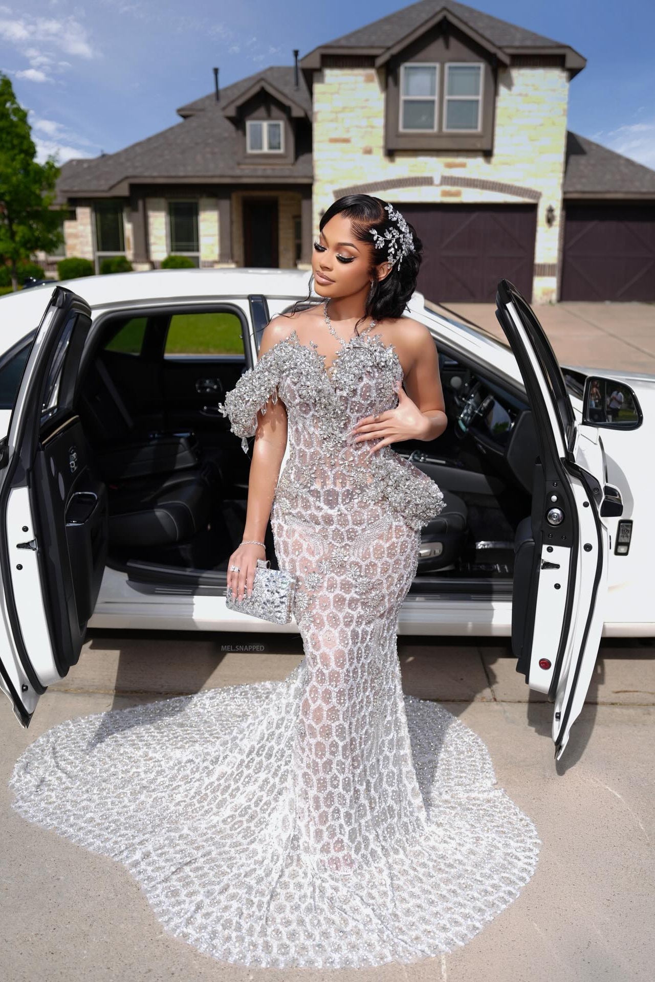 Silver sweetheart rhinestone mermaid prom dress