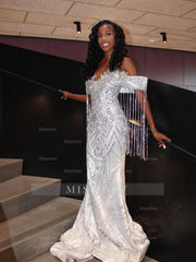 Silver sweetheart beaded mermaid prom dress