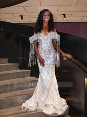 Silver sweetheart beaded mermaid prom dress