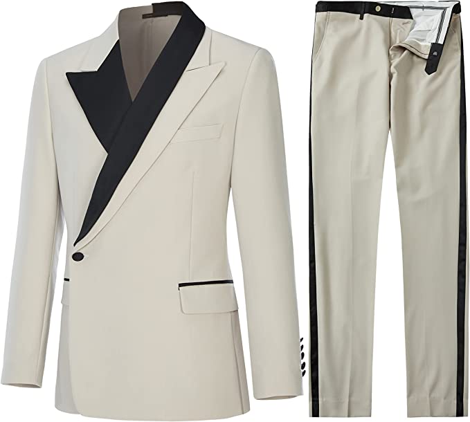 Simple Beige Peaked Lapel Men's Prom Suit