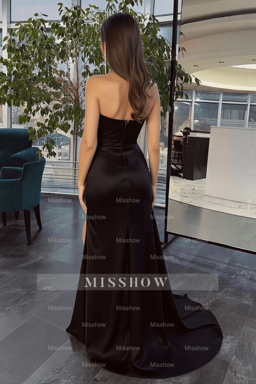 Black one shoulder ruffled mermaid prom dress