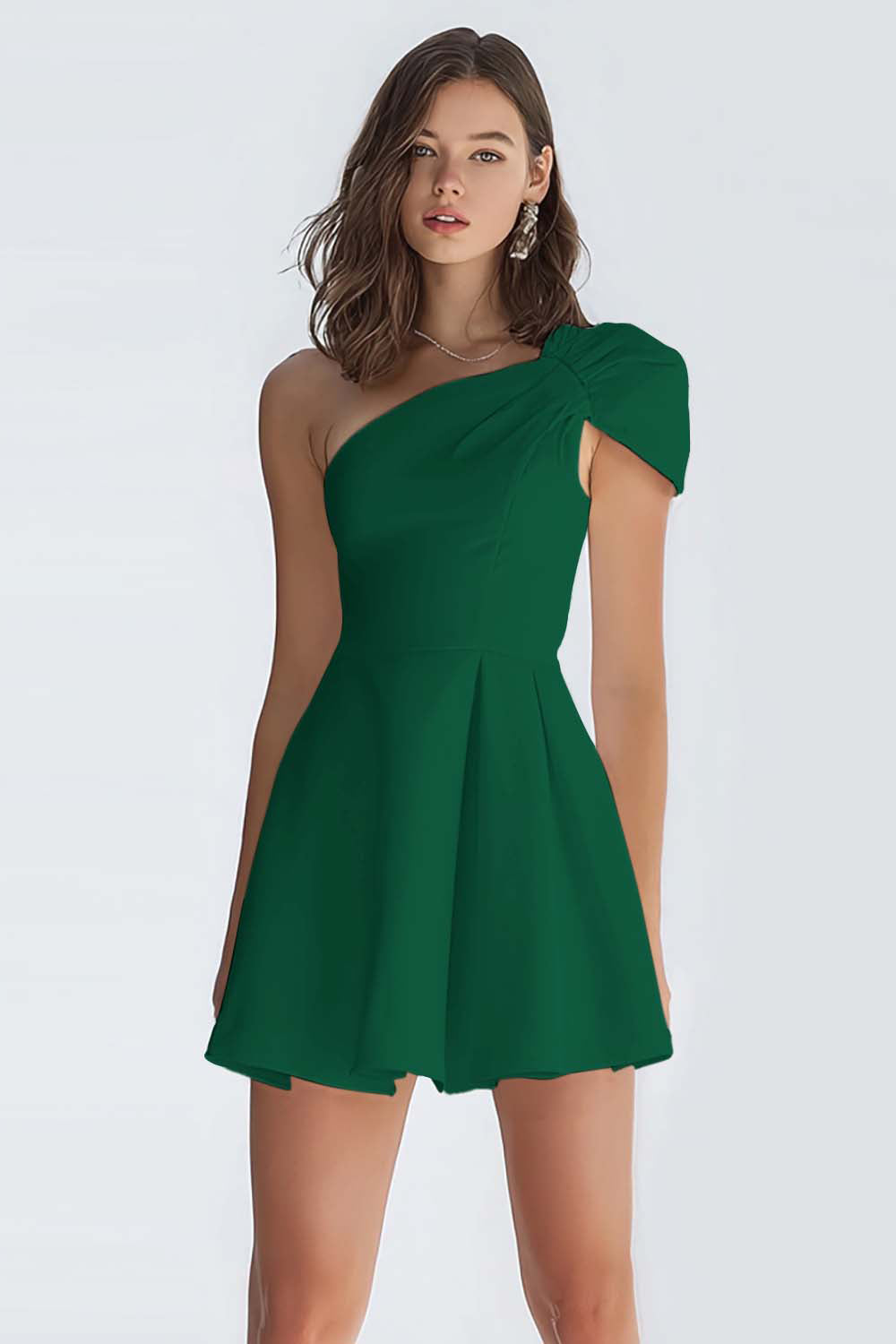 Simple Ivory A-Line One Shoulder Short Satin Homecoming Dress