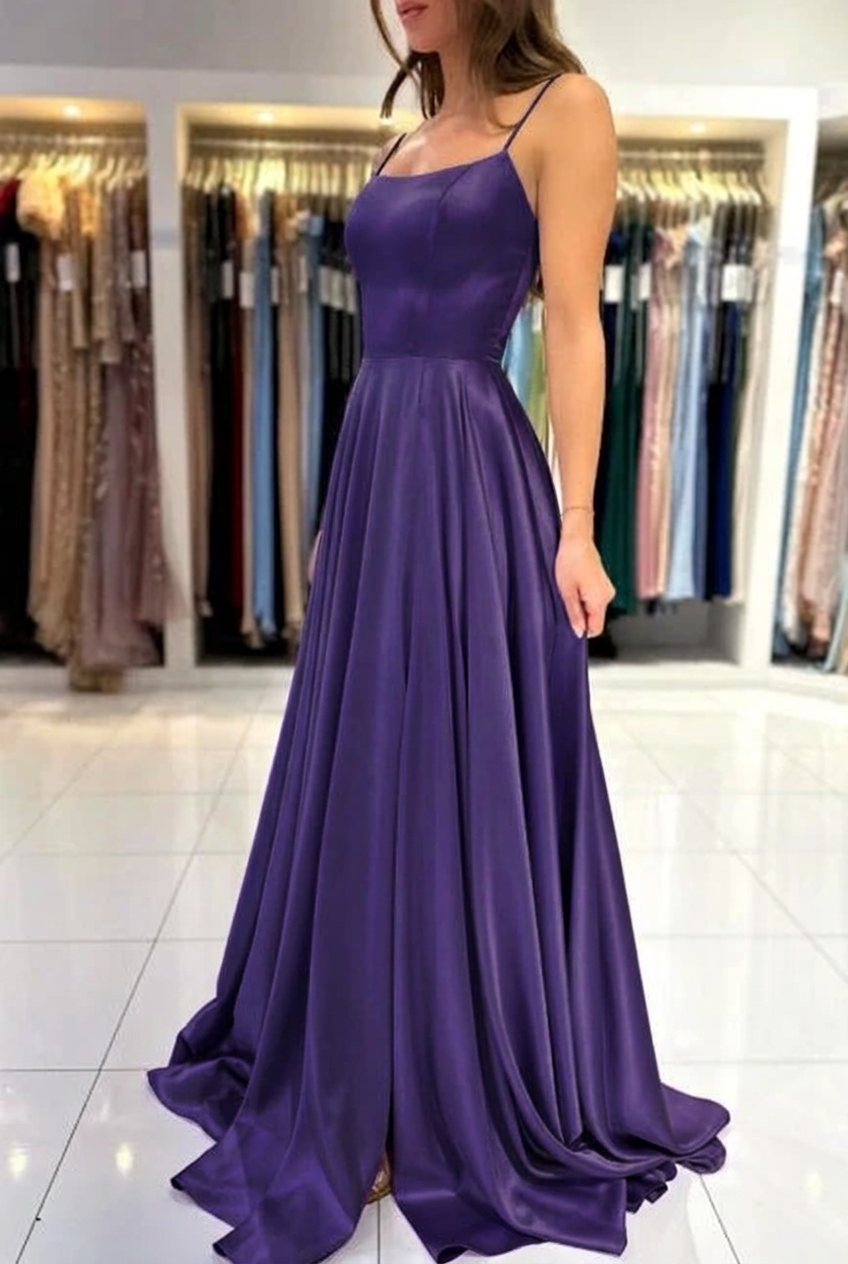 Regency square satin A-line prom dress