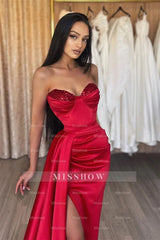 Red sweetheart sequin mermaid prom dress