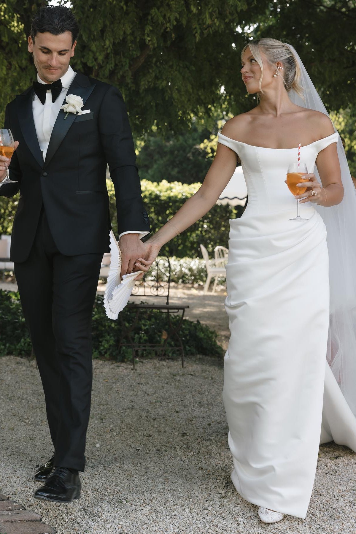 Simple Long White Column Off-the-shoulder Satin Corset Wedding Dress with Slit