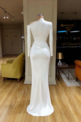 Simple Long White Mermaid Satin Wedding Dress With Long Sleeves