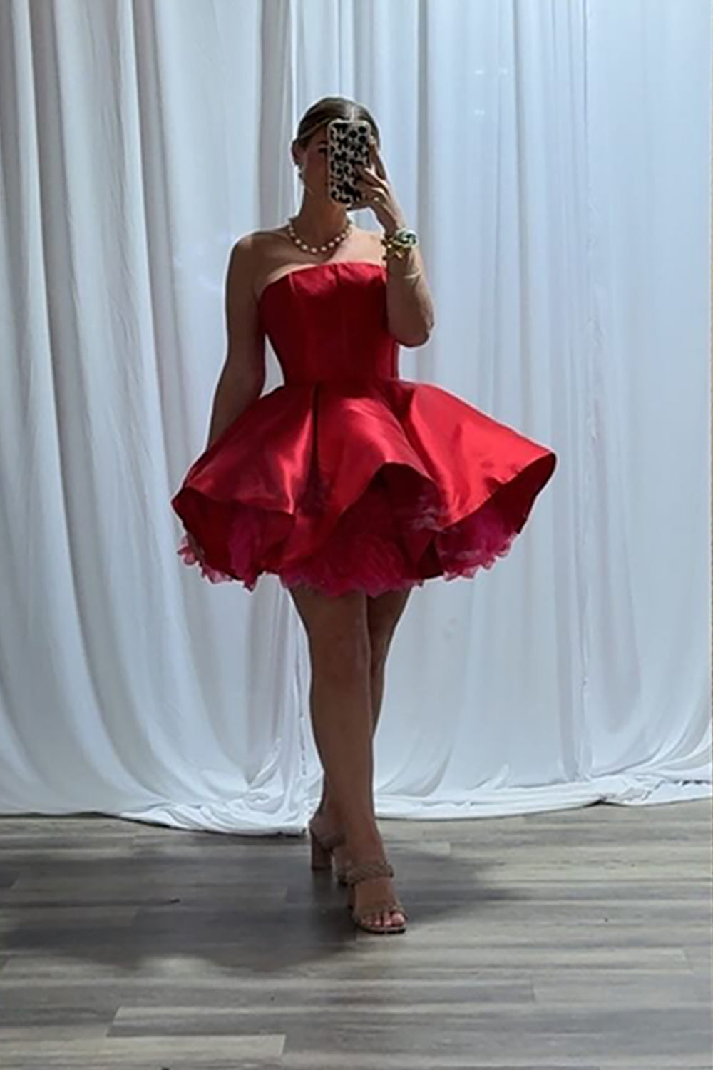 Simple Red Strapless Satin A-Line Corset Short Homecoming Dress