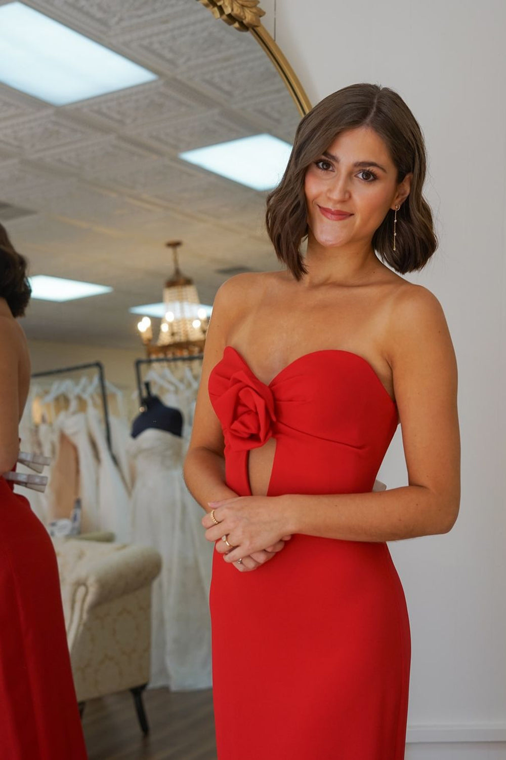 Red sweetheart applique mermaid prom dress