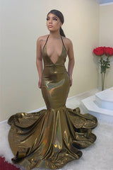 Simple Spaghetti Straps V-neck Column Mermaid Floor-length Prom Evening Dresses