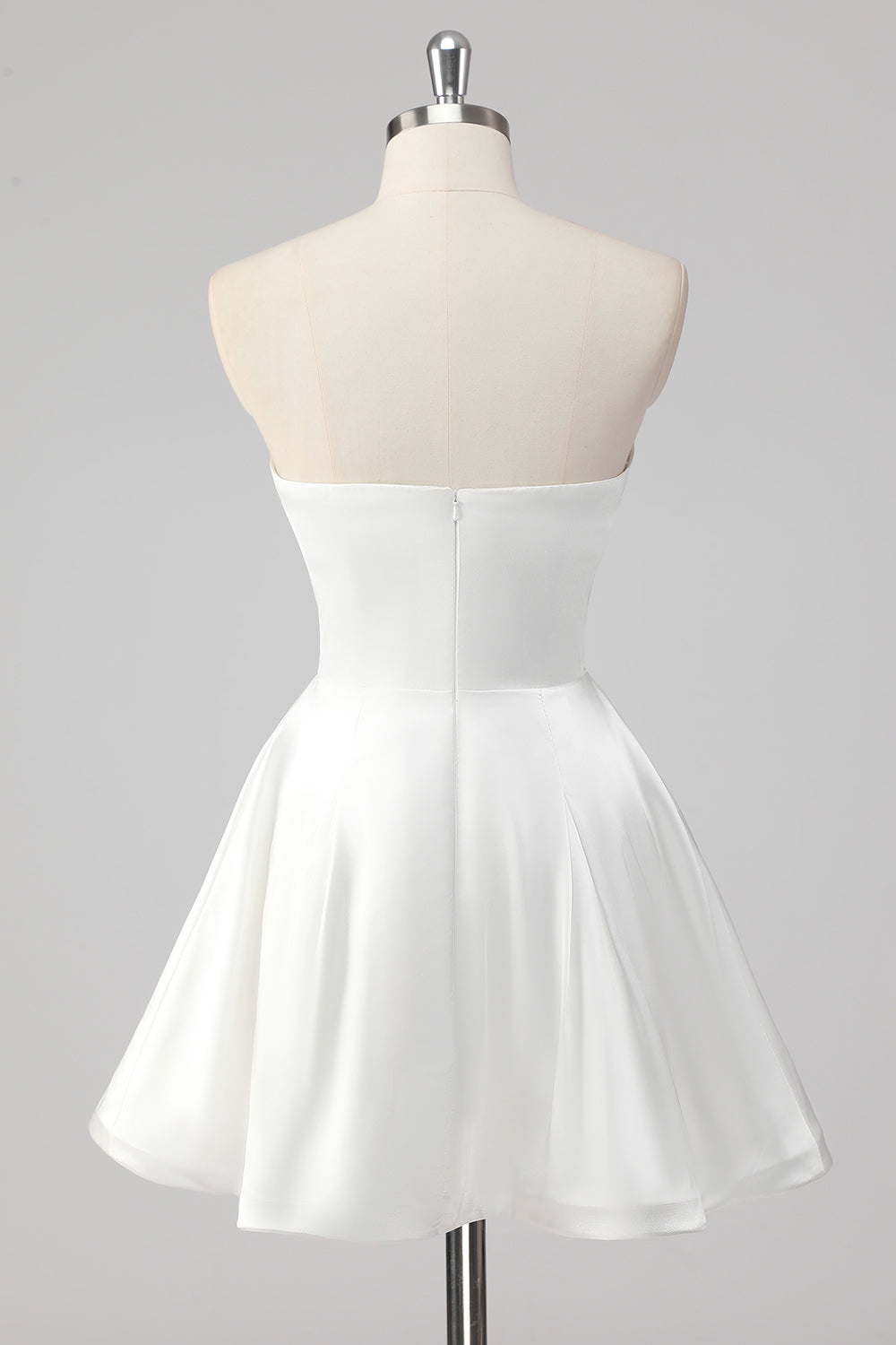 Simple White A Line Strapless Mini Satin Cocktail Dress