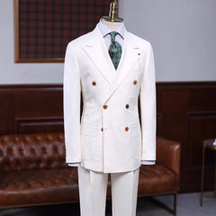 Simple White Double-Breasted Peaked Lapel Prom Suit
