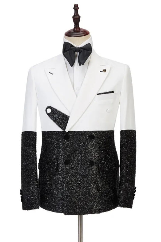 Simple White Double-Breasted Peaked Lapel Slim Fit Prom Suit For Men