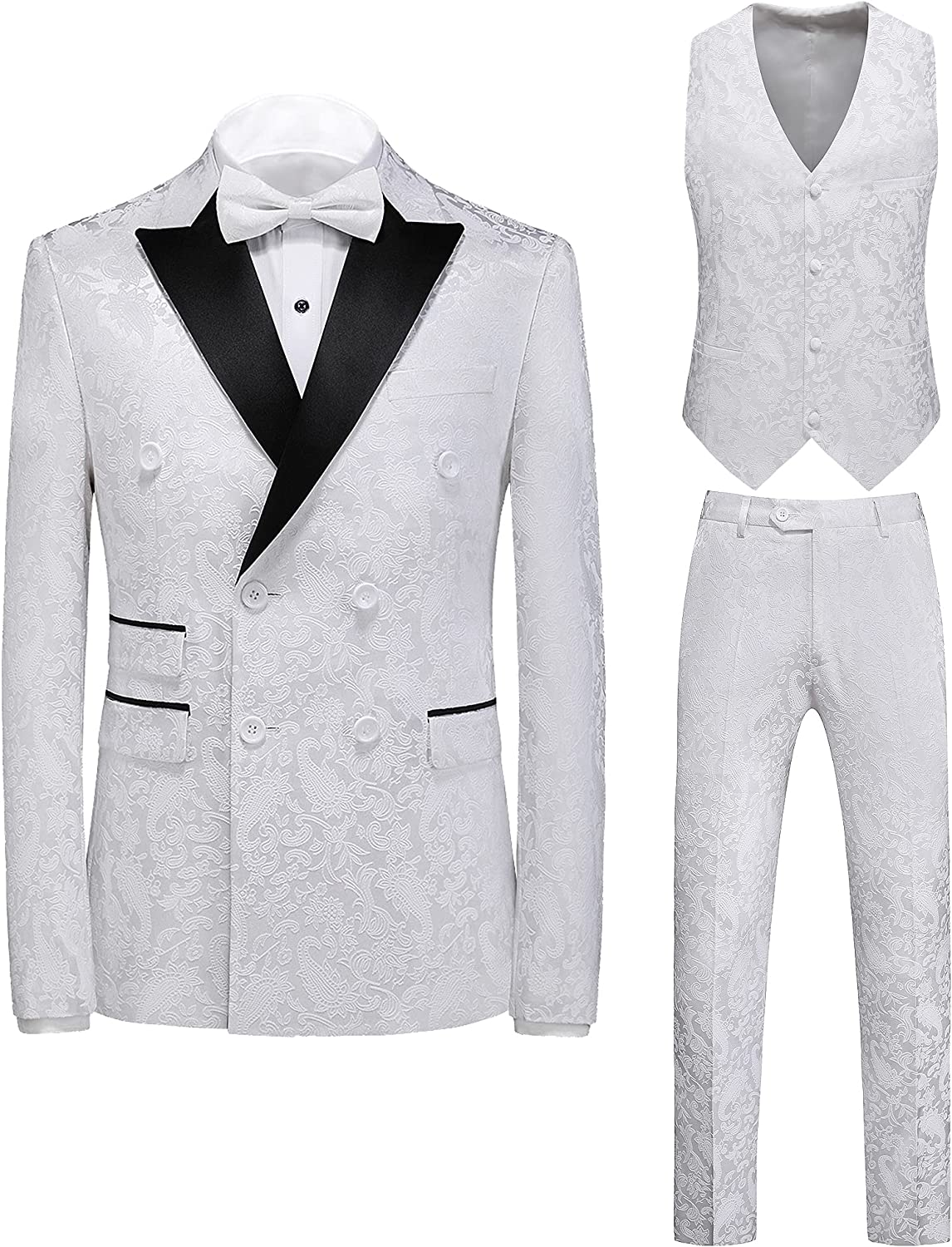 Simple White Jacquard Double-Breasted Three-Piece Prom Suit