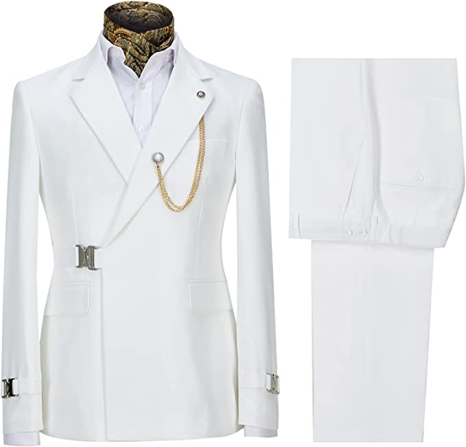 Simple White Notched Lapel Men's Prom Suit