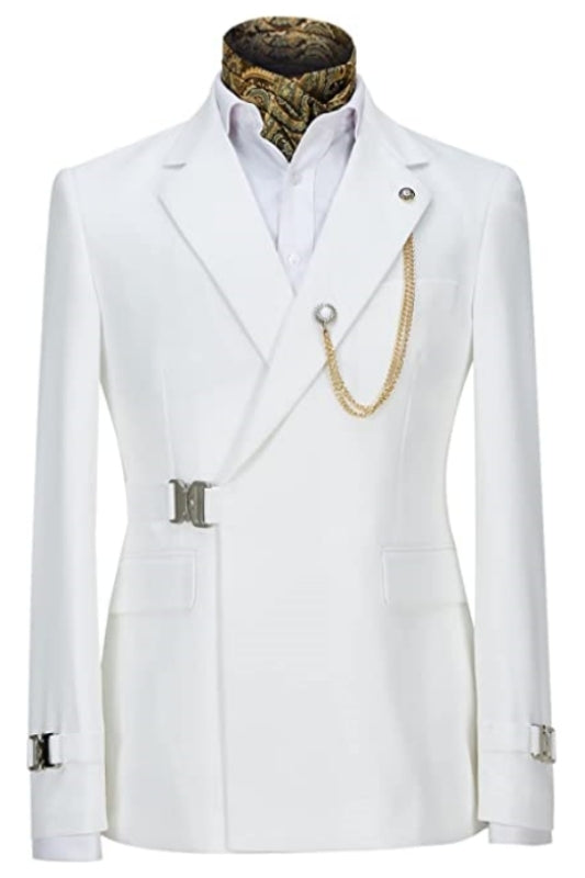 Simple White Notched Lapel Men's Prom Suit