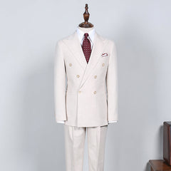 Simple White Peak Lapel Double Breasted Custom Business Suit