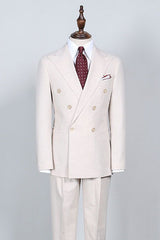 Simple White Peak Lapel Double Breasted Custom Business Suit