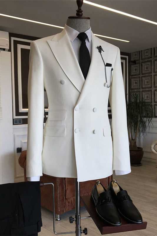 Simple White Peaked Lapel Two-Piece Prom Suit For Men