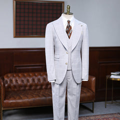 Simple White Plaid Peak Lapel Slim Fit Custom Men’s Suit