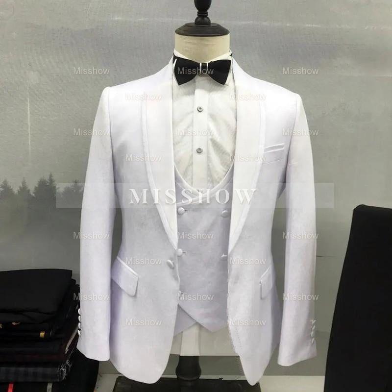 Simple White Shawl Collar Three-Piece Wedding Suit