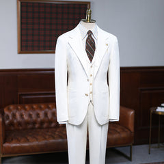 Simple White Three Pieces Notched Lapel Slim Fit Custom Business Suit