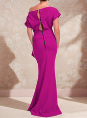 Trumpet Mermaid One Shoulder Short Sleeves Floor Length Mother Of The Bride Dresses With Ruffles Split Side