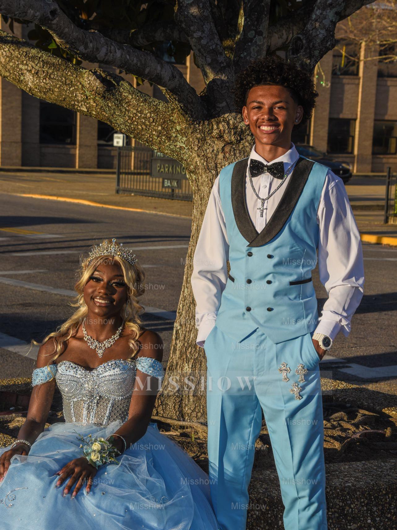 Light blue sweetheart beaded ball gown prom dress
