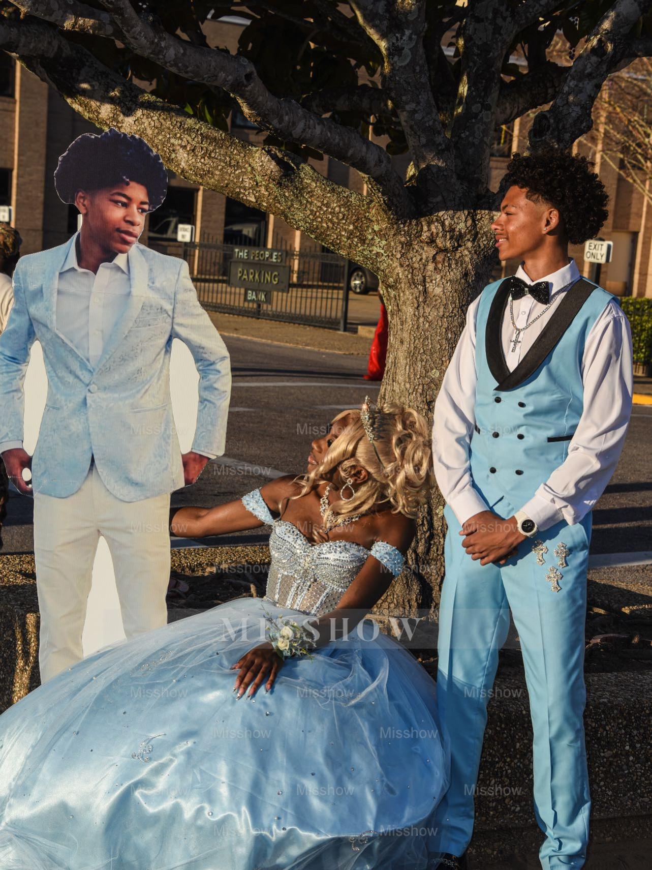 Light blue sweetheart beaded ball gown prom dress