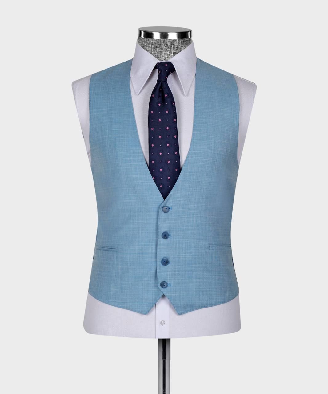 Sky Blue Bespoke Three-Piece Suit with Peaked Lapel for Men