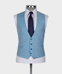 Sky Blue Bespoke Three-Piece Suit with Peaked Lapel for Men
