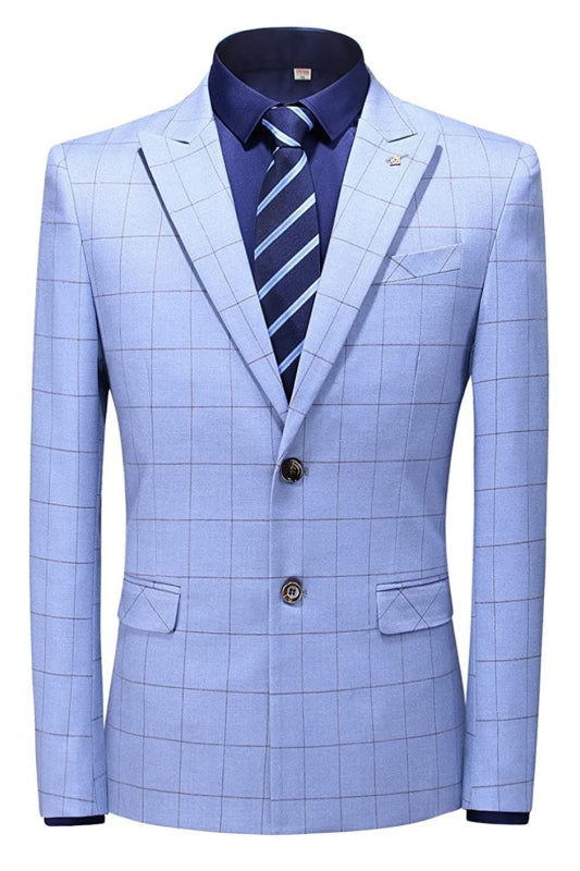 Sky Blue Fancy Two-Piece Peaked Lapel Business Suit