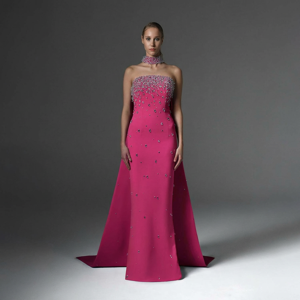 Sky Blue Halter Strapless Sleeveless Long Formal Dress With Beading