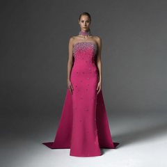 Sky Blue Halter Strapless Sleeveless Long Formal Dress With Beading