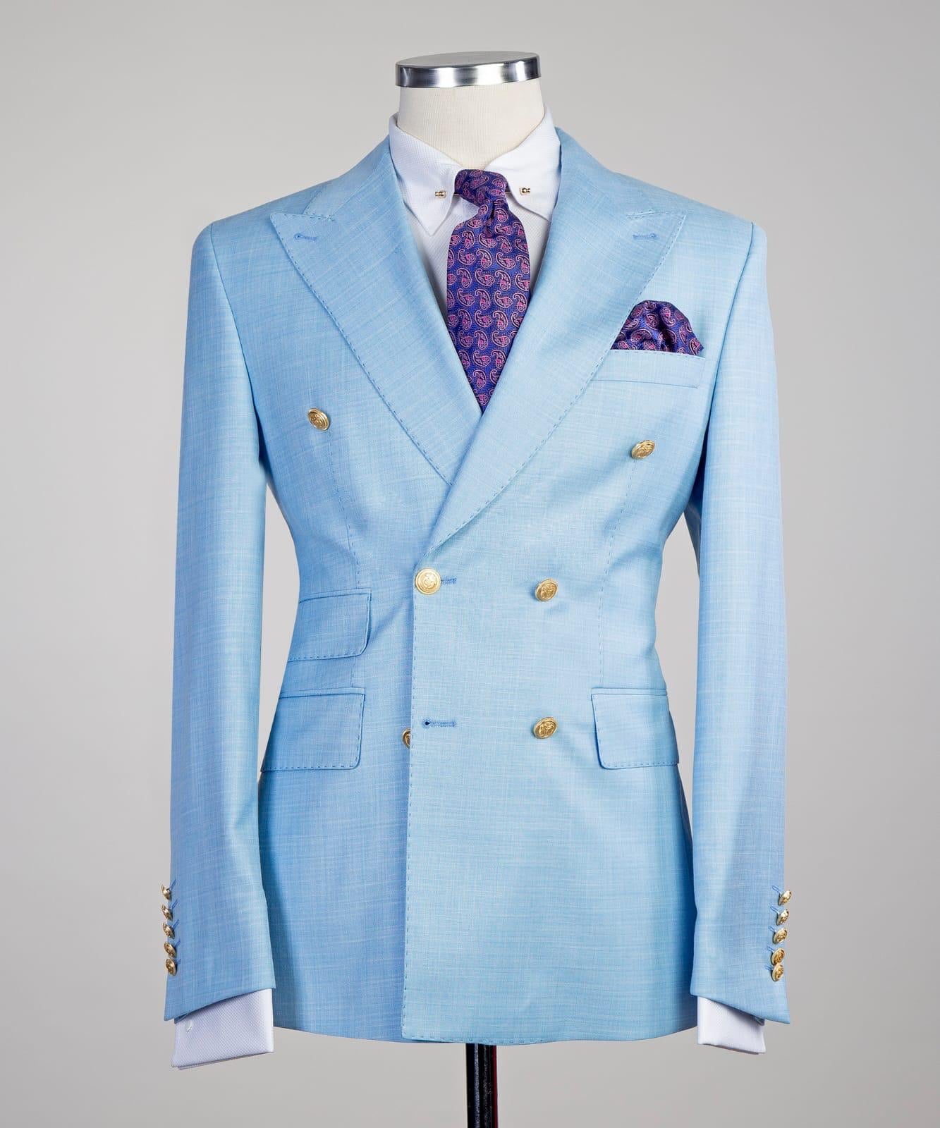 Sky Blue Latest Peak Lapel Double Breasted Two-Piece Prom Suits