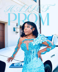 Sky Blue Mermaid Prom Dress Off Shoulder Deep V Sweetheart 3D White Blue Floral Cluster Long Sleeve Sheer Illusion Crystal Rhinestone Beaded Sequin Split Front Sweep Train Gown