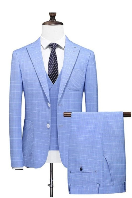 Sky Blue Newest Single Breasted Three-Piece Business Suit