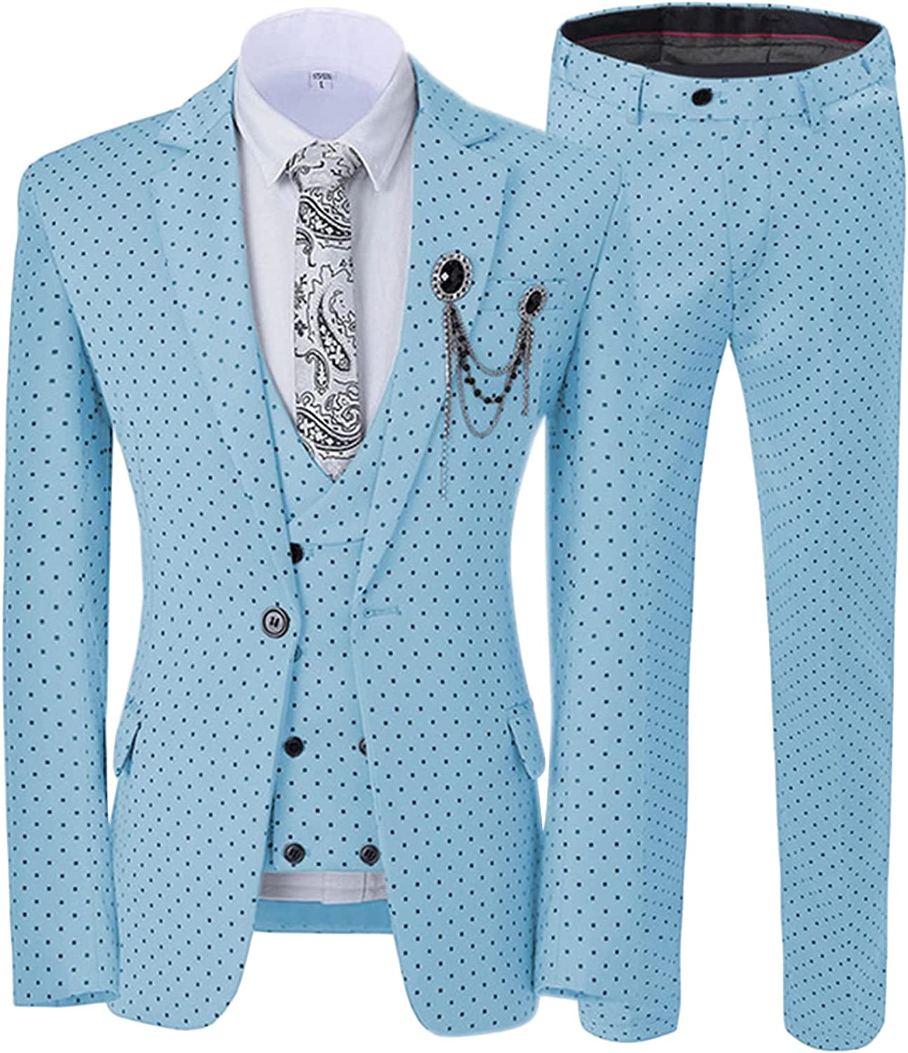 Sky Blue Notched Lapel Three Piece Stylish Prom Suit