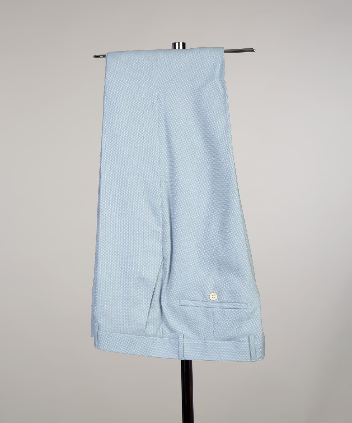 Sky Blue Sparkly Double-Breasted Men’s Suit with Pink Peaked Lapel