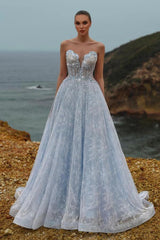 Sky Rhinestone Strapless Sweetheart Sequined Beaded Ball Gown Floor Length Evening Gown
