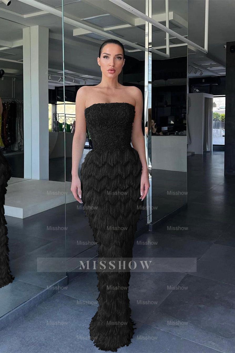 Sky Strapless Sleeveless Mermaid Sequined Beaded Appliques Floor Length Evening Gown