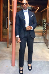 Sleek Black Notched Lapel Custom Prom Suit