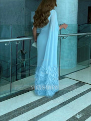 Sleeveless Cowl Neck Chiffon Prom Dress with Feather Ruched Slit and Sheath/Column Sweep/Brush Train