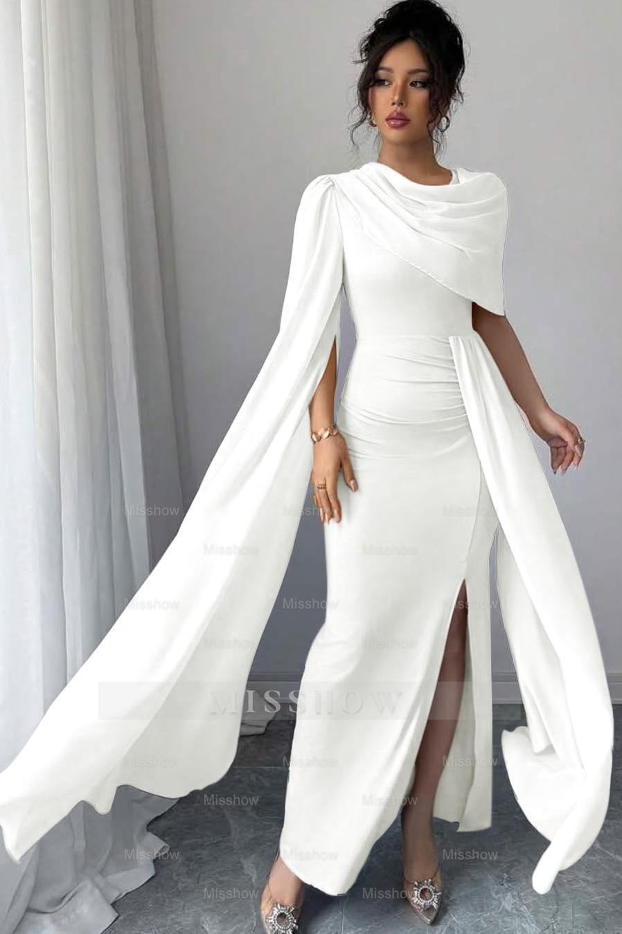 Sleeveless Jewel Neck Long Mermaid Formal Dress With Split Pleated