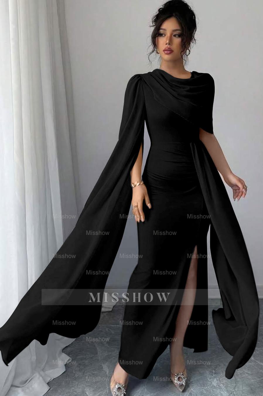 Sleeveless Jewel Neck Long Mermaid Formal Dress With Split Pleated