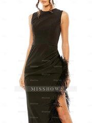 Sleeveless Jewel Neck Tea-Length Sheath Dress for Wedding Guests